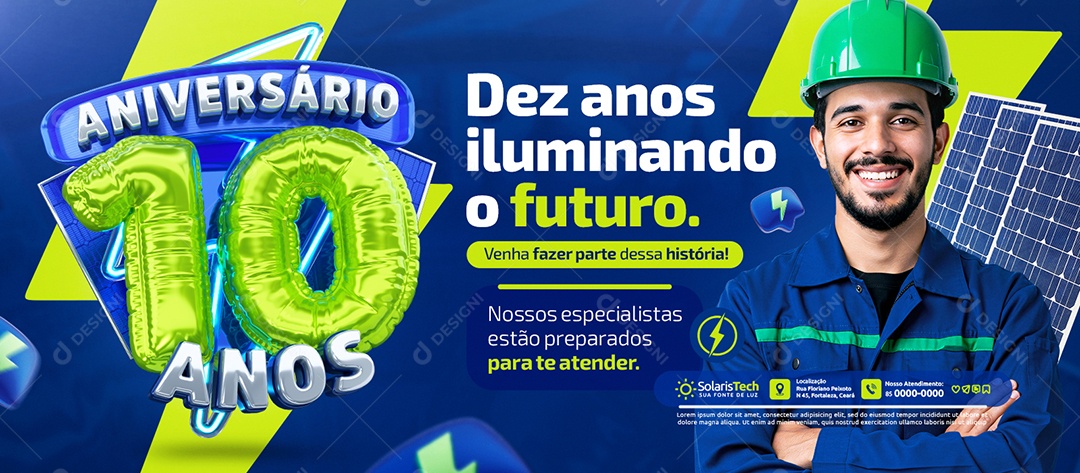 Banner Aniversário 10 anos Energia Solar Social Media PSD Editável