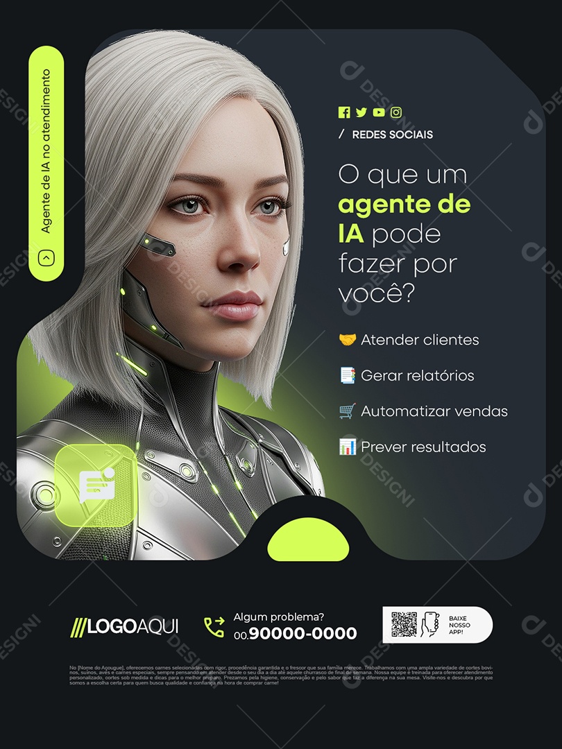Agentes de IA O Que um Agenbte de IA Pode Fazer por Você Social Media PSD Editável