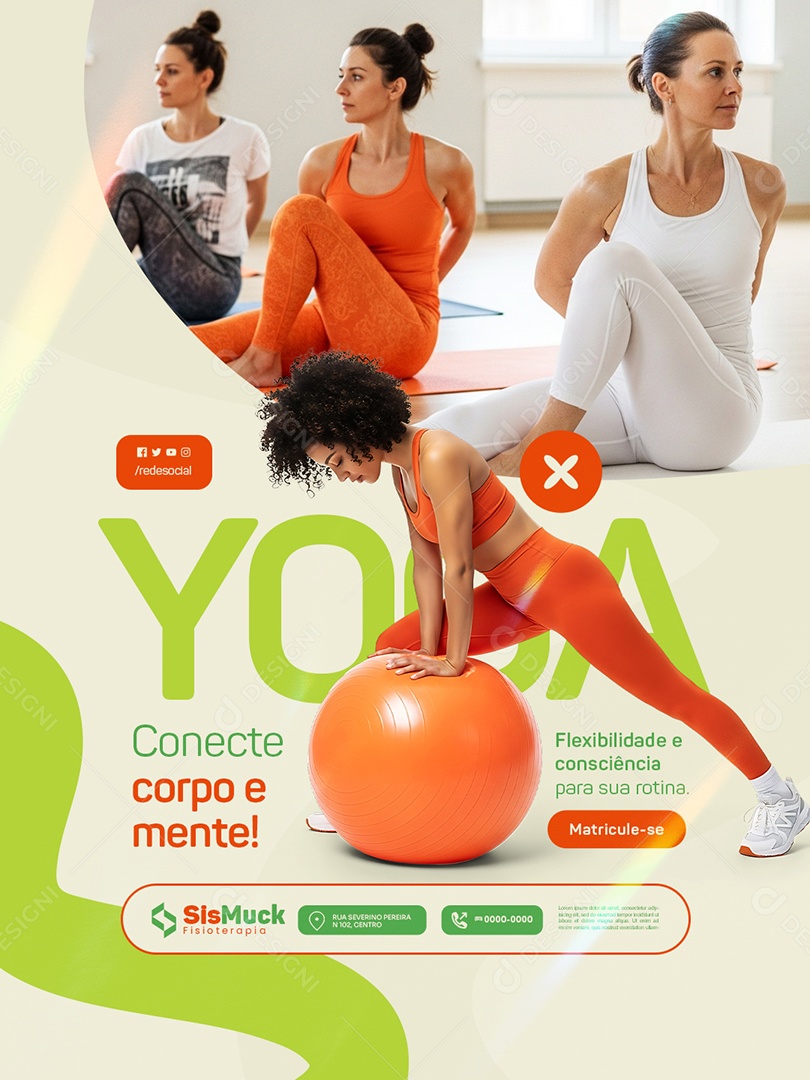 Fisioterapia Yoga Conecte Corpo e Mente Social Media PSD Editável