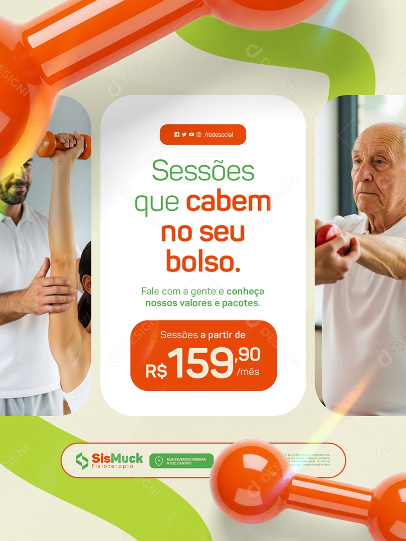 Fisioterapia Sessões Que Cabem no Seu Bolso Social Media PSD Editável