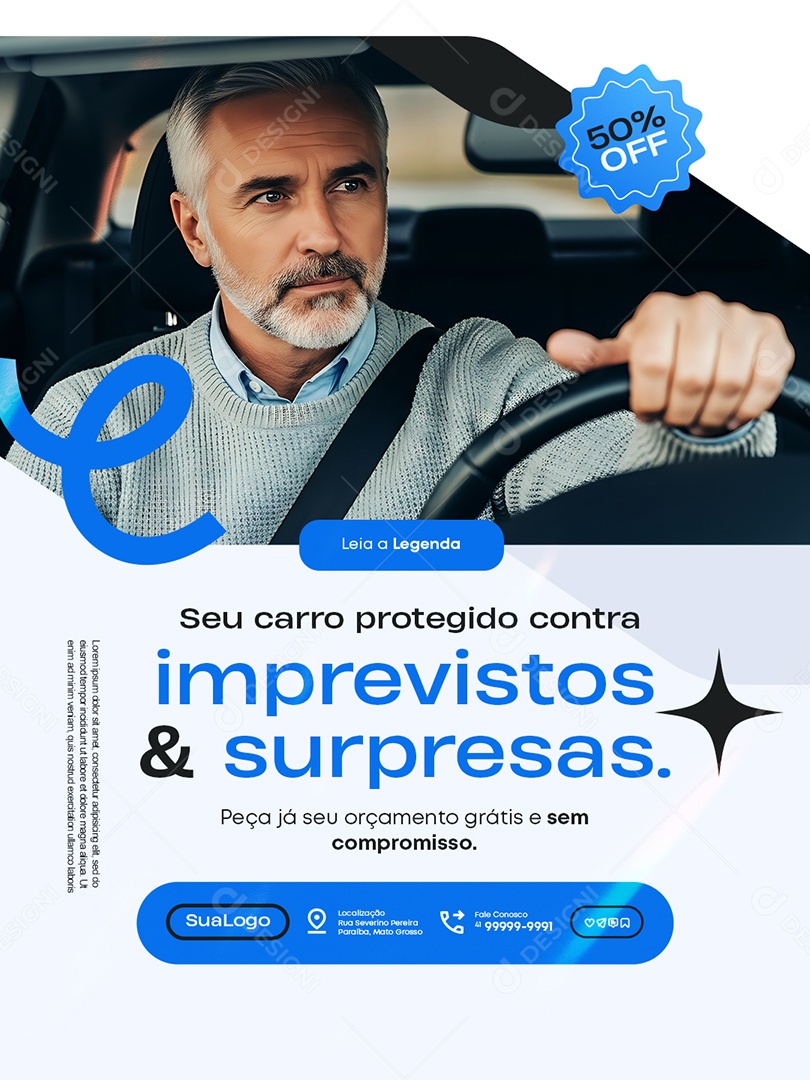 Seguradora Carros Protegido Contra Imprevistos e Surpresas Social Media PSD Editável