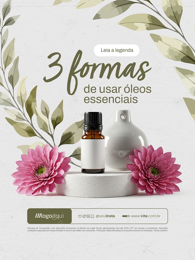 Três Formas de Usar Óleos Essenciais Social Media PSD Editável