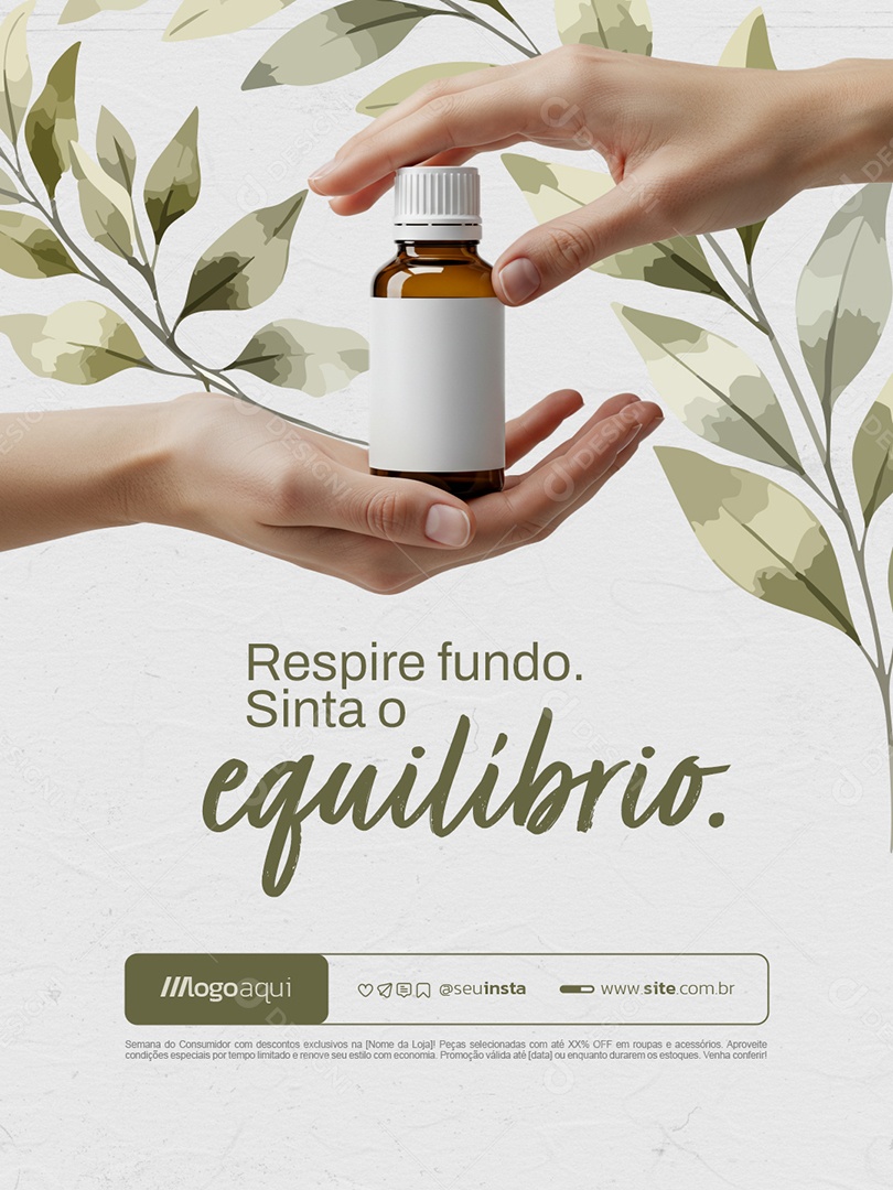 Óleos Essenciais Respire Fundo Sinta o Equilíbrio Social Media PSD Editável