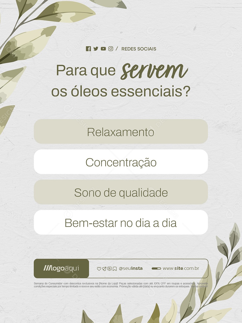 Para Que Servem os Óleos Essenciais Relaxamento Concentração Social Media PSD Editável