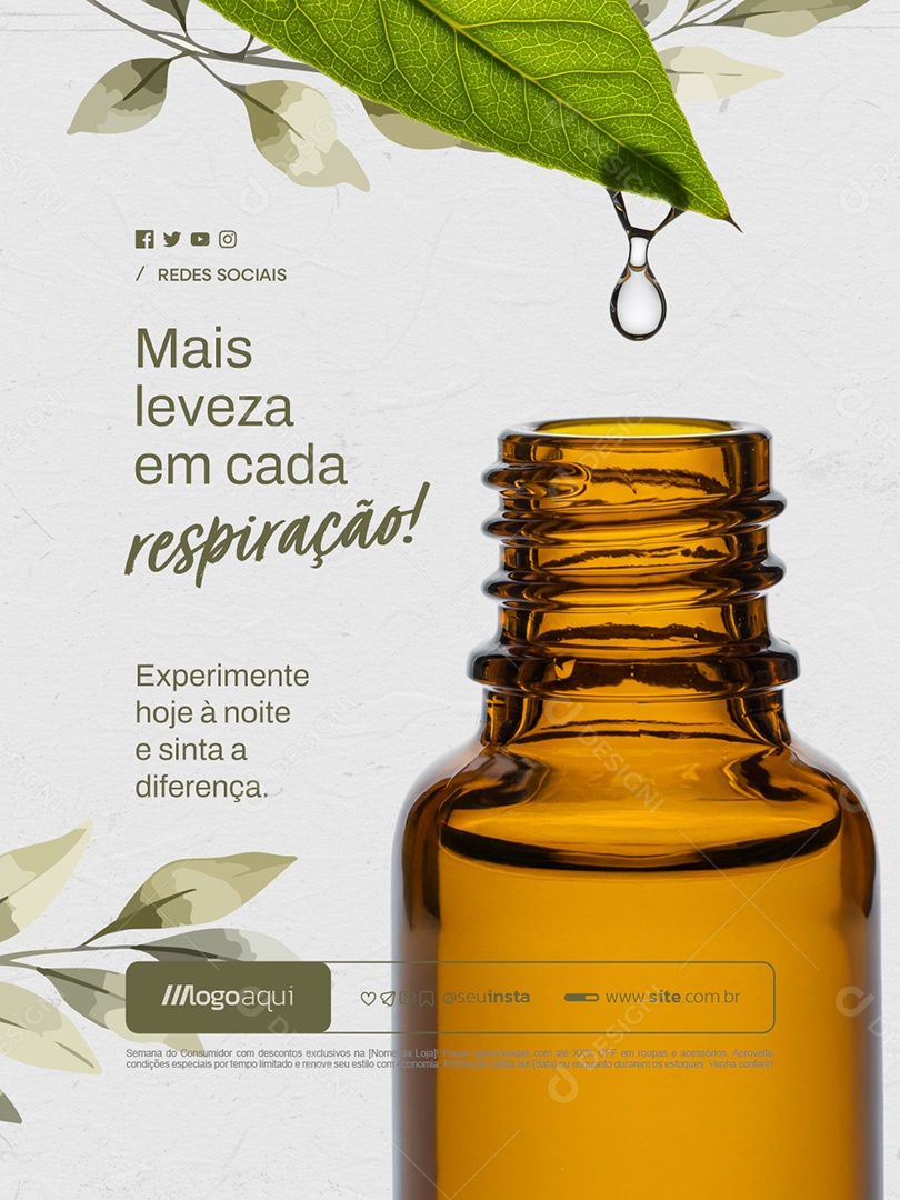 Óleos Essenciais Mais Leveza em Cada Respiração Social Media PSD Editável