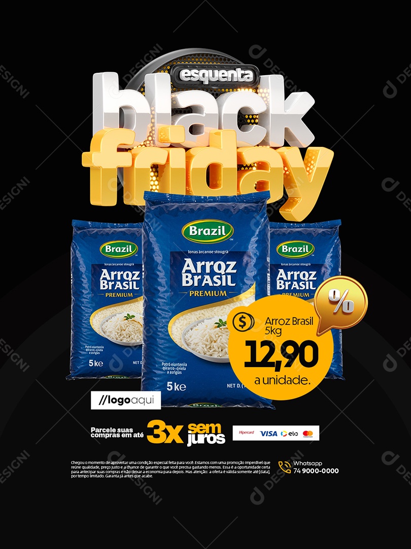 Esquenta Black Friday Supermercado Arroz Brasil Social Media PSD Editável