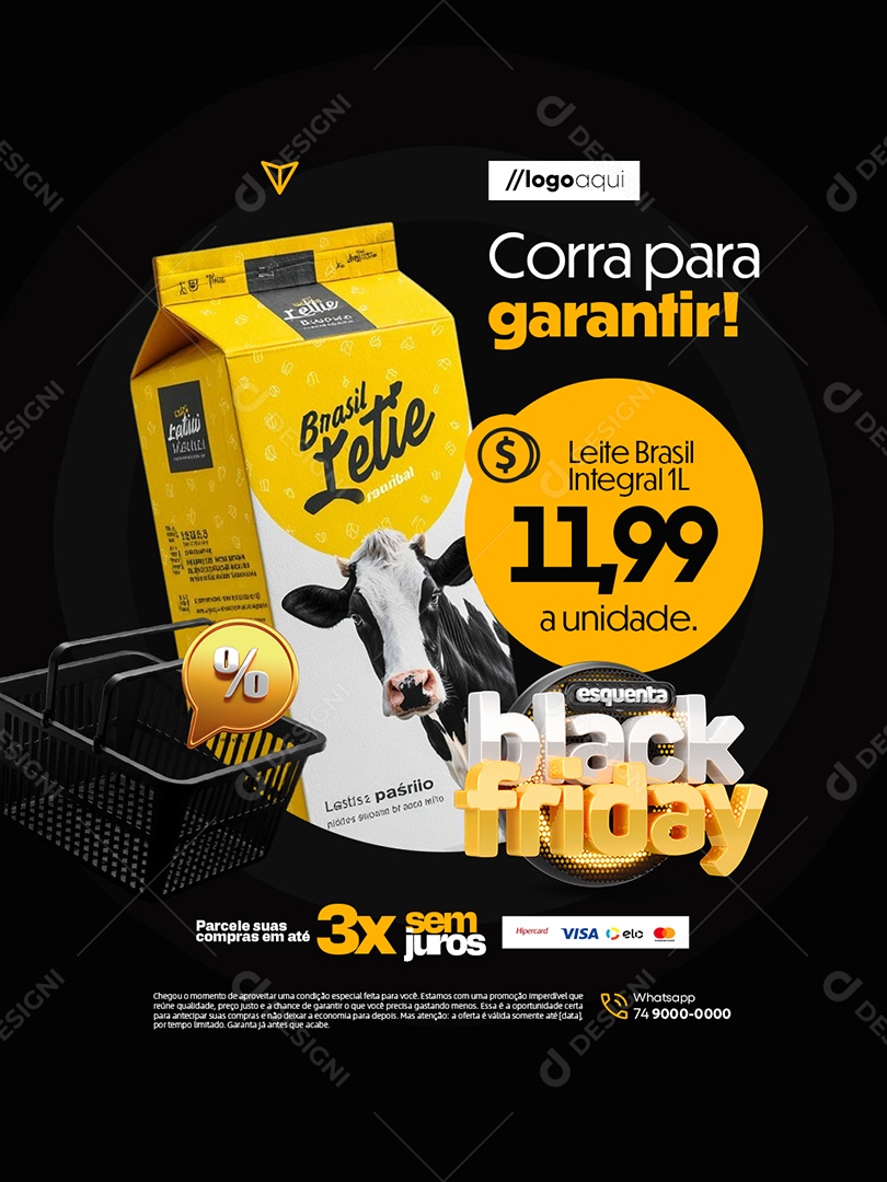 Esquenta Black Friday Supermercado Leite Brasil Social Media PSD Editável