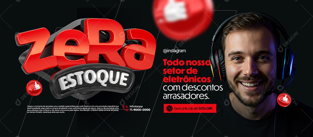Banner Zera Estoque Loja de Eletrônicos Todo Nosso Setor de Eletrônicos com Descontos Social Media PSD Editável