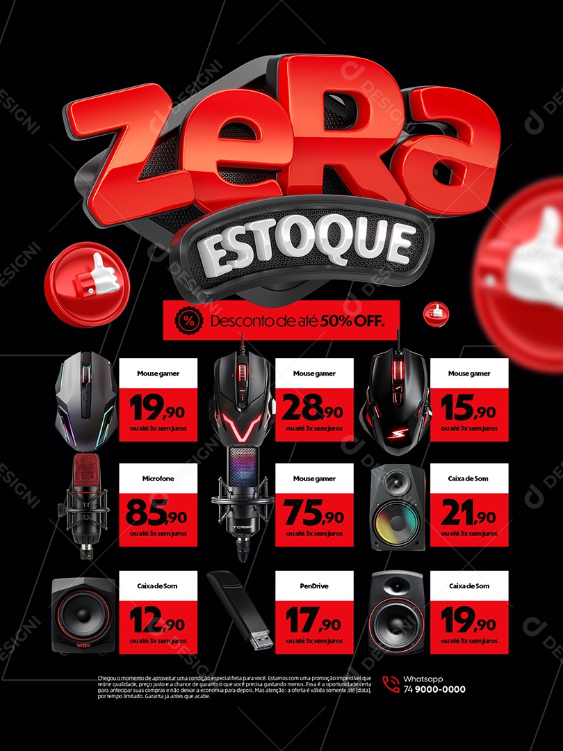 Zera Estoque Loja de Eletrônicos Encarte Desconto Até 50% Off Social Media PSD Editável
