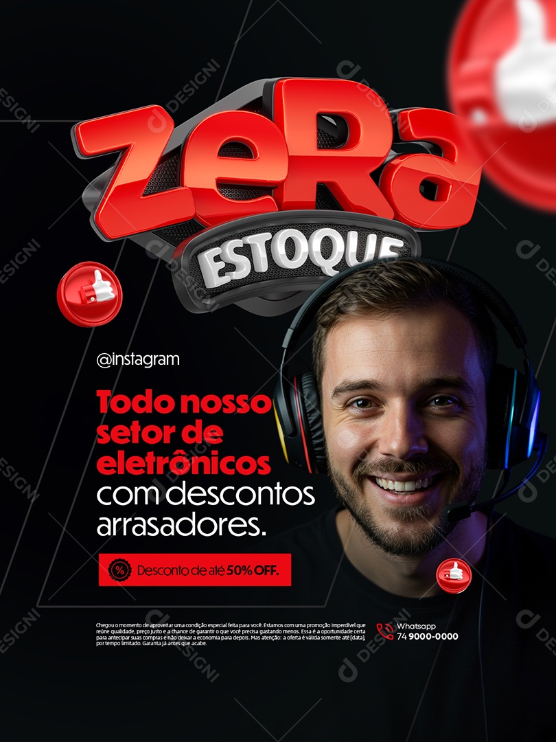 Zera Estoque Loja de Eletrônicos Todo Nosso Setor de Eletrônicos com Descontos Social Media PSD Editável