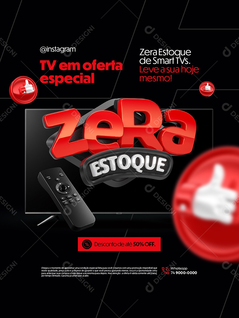 Zera Estoque Loja de Eletrônicos TV em Oferta Especial Social Media PSD Editável