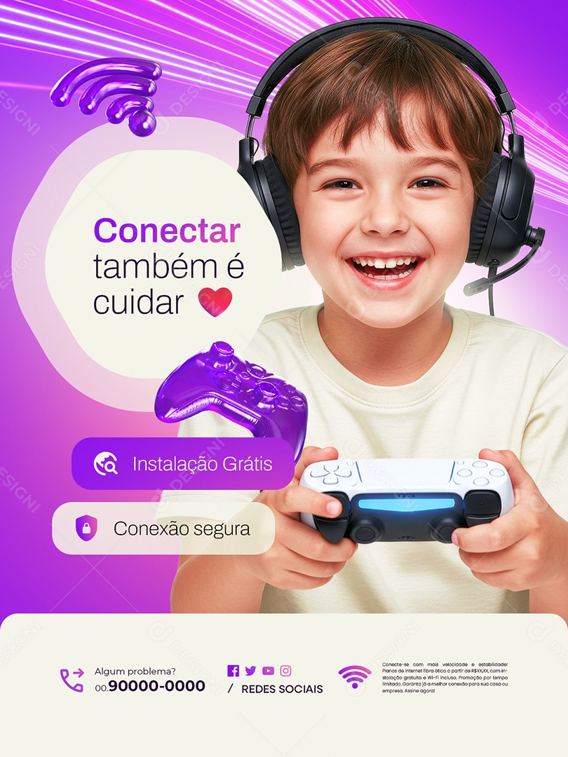 Provedor de Internet Conectar Também é Cuidar Social Media PSD Editável