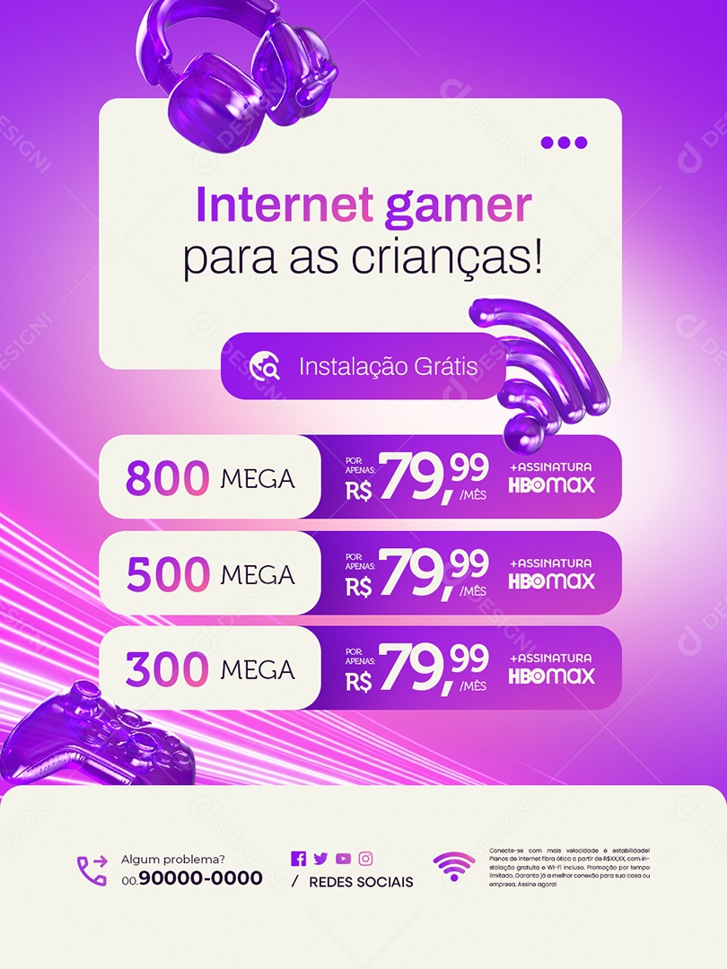 Provedor De Internet Instalação Gratuita Internet Gamer Social Media PSD Editável
