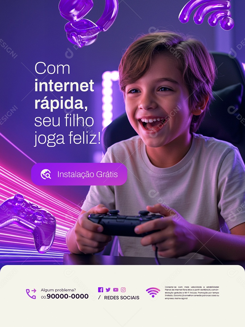 Provedor de Internet Com Internet Rápida seu Filho Joga Feliz Social Media PSD Editável