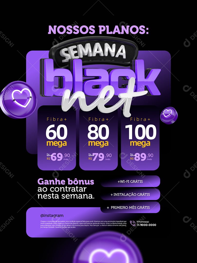 Semana Black Net Provedor de Internet Encarte Nossos Planos Fibra Social Media PSD Editável