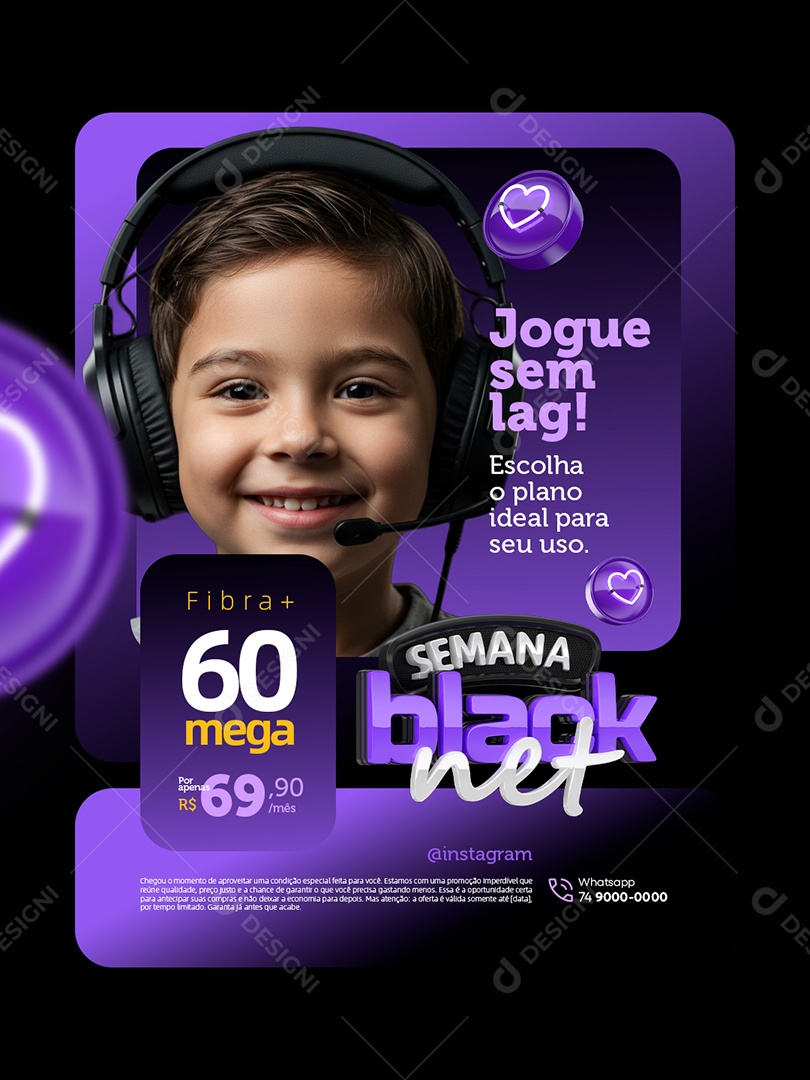 Semana Black Net Provedor de Internet Jogue Sem Lag Social Media PSD Editável
