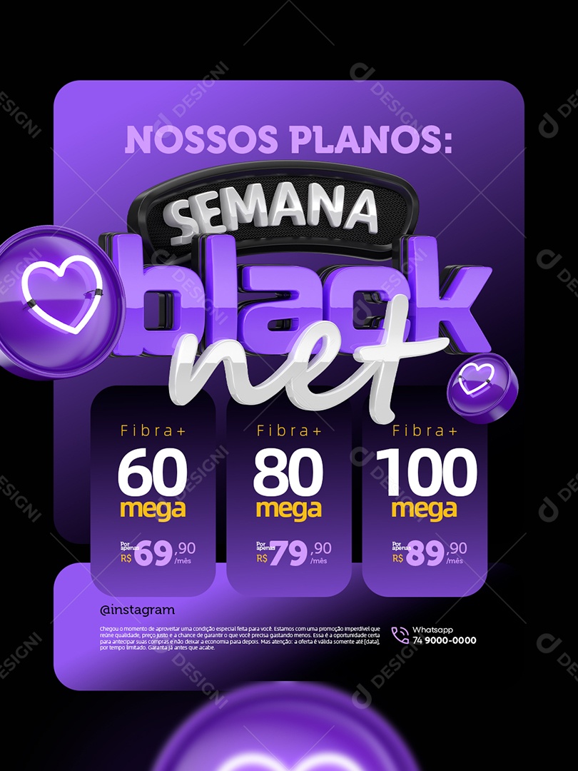 Semana Black Net Provedor de Internet Nossos Planos Fibra Social Media PSD Editável