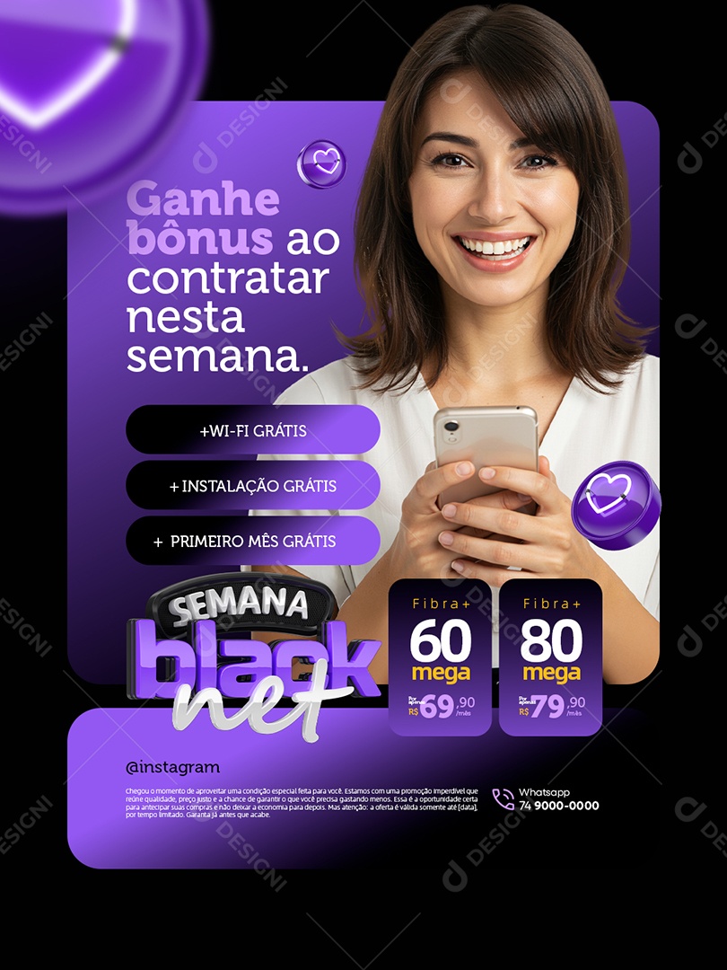 Semana Black Net Provedor de Internet Ganhe Bônus ao Contratar Social Media PSD Editável