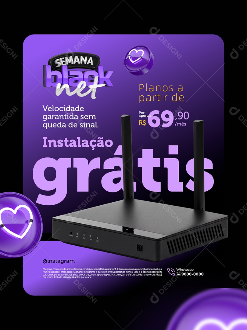 Semana Black Net Provedor de Internet Planos Velocidade Social Media PSD Editável