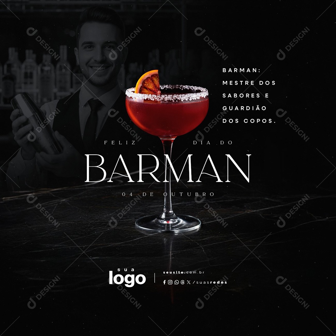 Feliz Dia do Barman 04 de Outubro Social Media PSD Editável