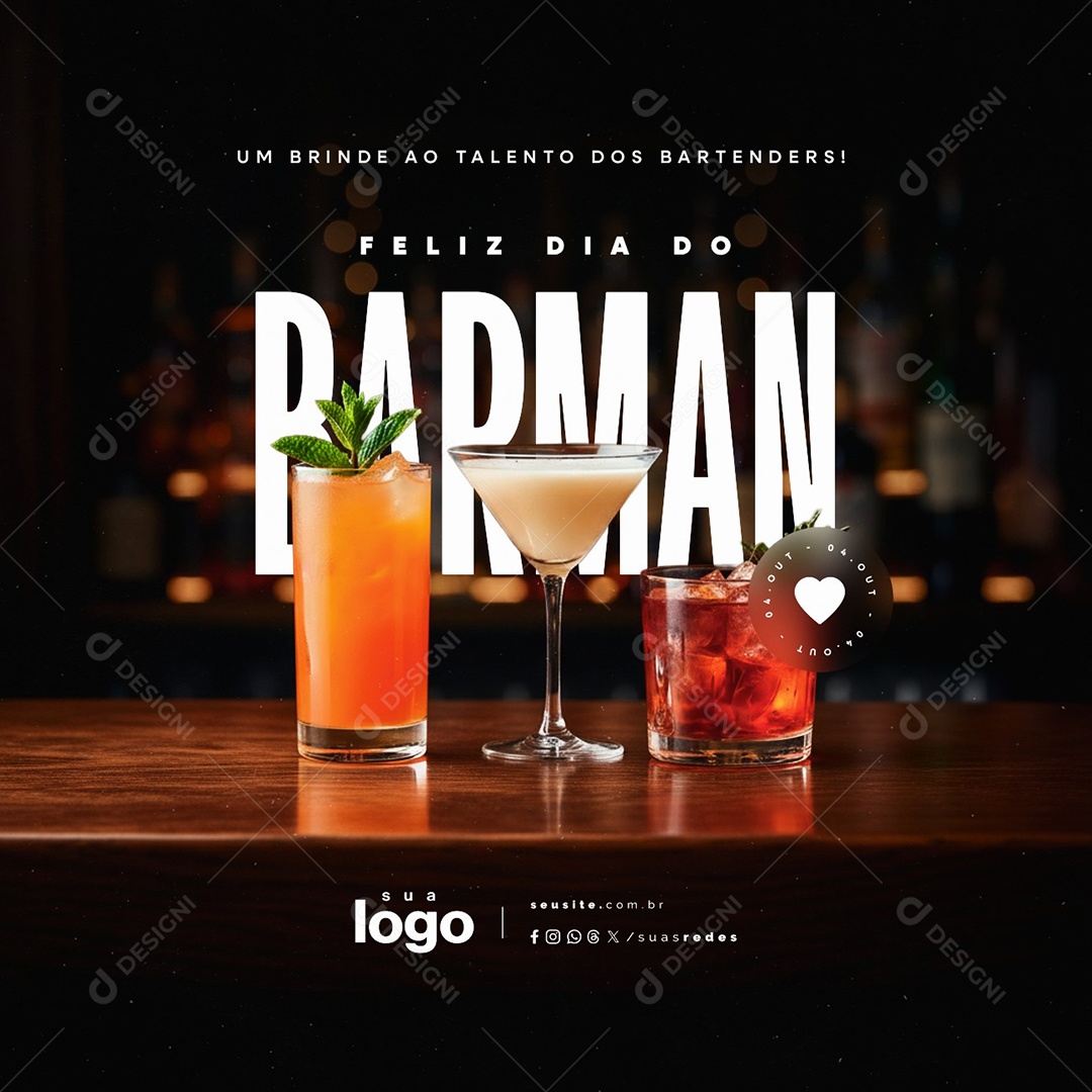 Feliz Dia do Barman 04 de Outubro Social Media PSD Editável
