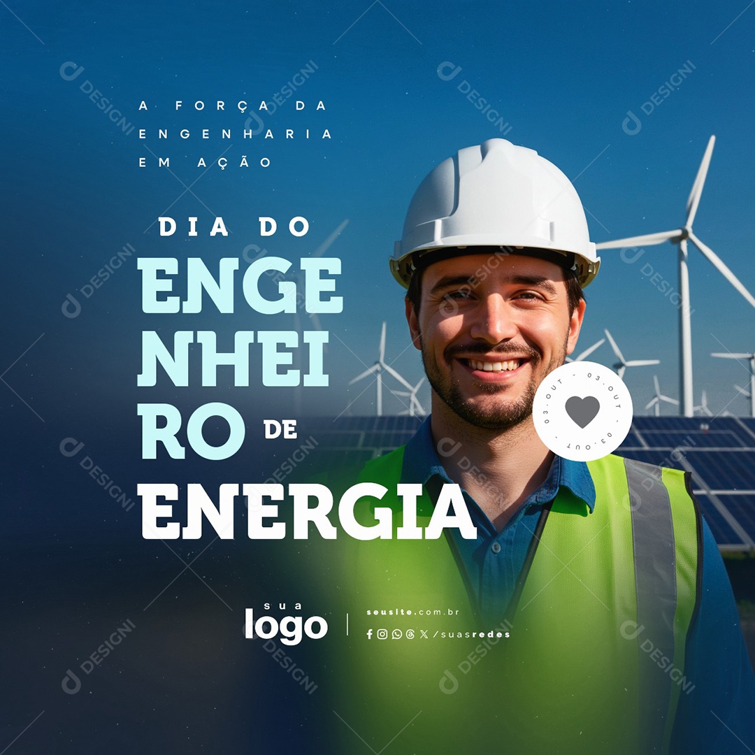 Feliz Dia do Engenheiro de Energia 03 de Outubro Social Media PSD Editável