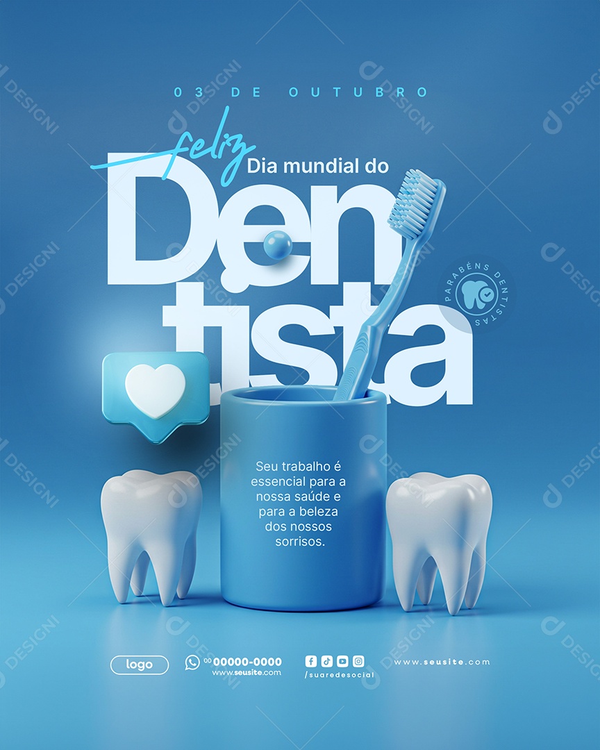 Dia Mundial do Dentista 3 de Outubro Social Media PSD Editável