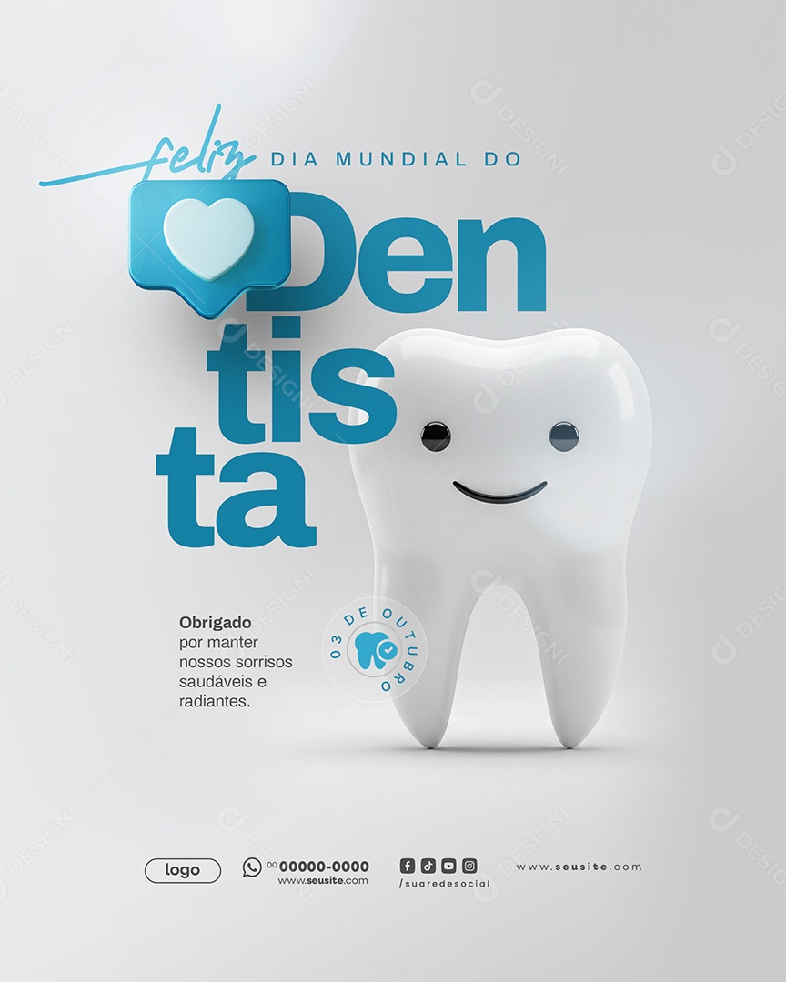 Dia Mundial do Dentista 3 de Outubro Social Media PSD Editável