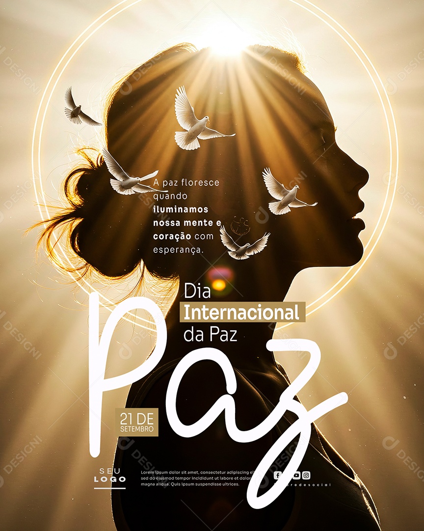 Dia Internacional da Paz 21 de Setembro Iluminamos Nossa Mente e Coração Social Media PSD Editável