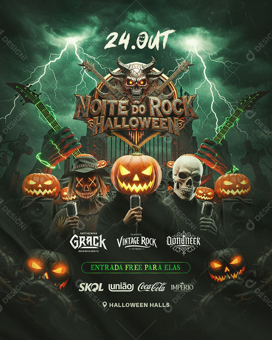 Flyer Noite Do Rock Halloween Social Media Feed PSD Editável
