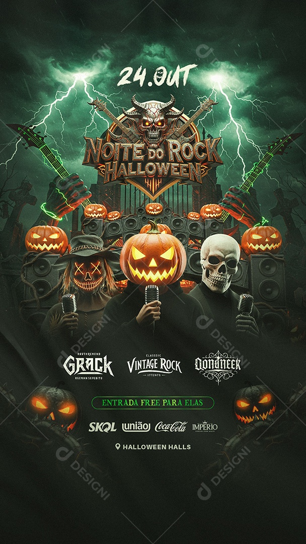 Flyer Noite Do Rock Halloween Social Media Story PSD Editável