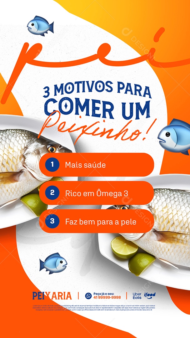 Story Peixaria Três Motivos para Comer um Peixinho Social Media PSD Editável