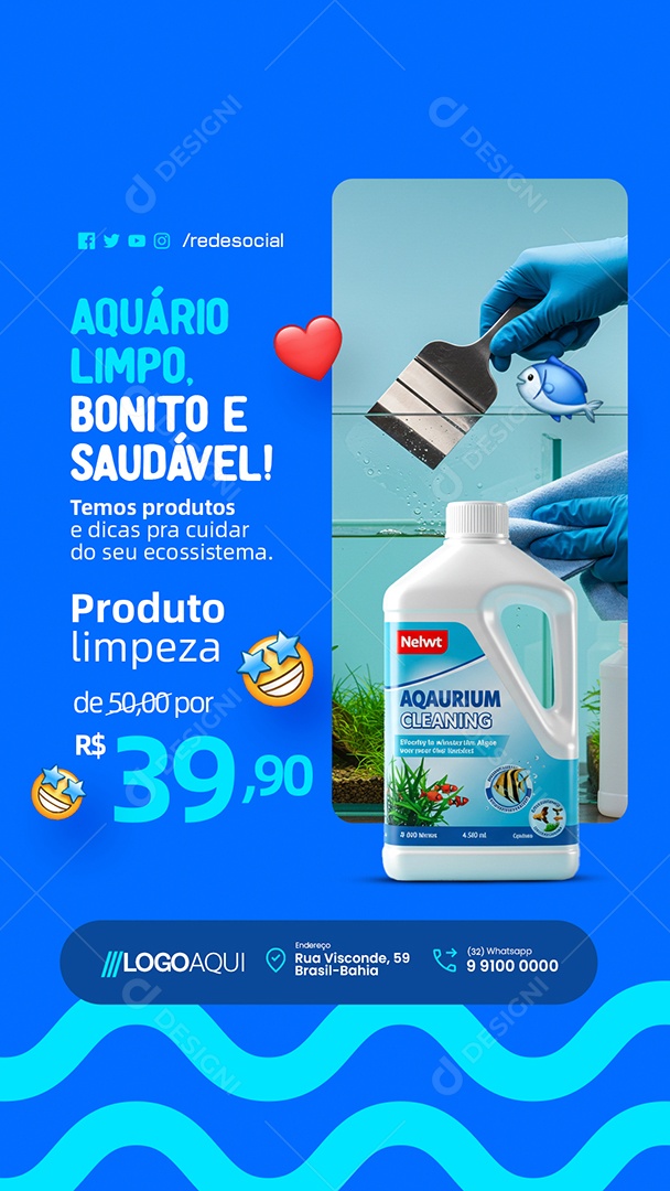 Story Aquários Aquário Limpo Social Media PSD Editável