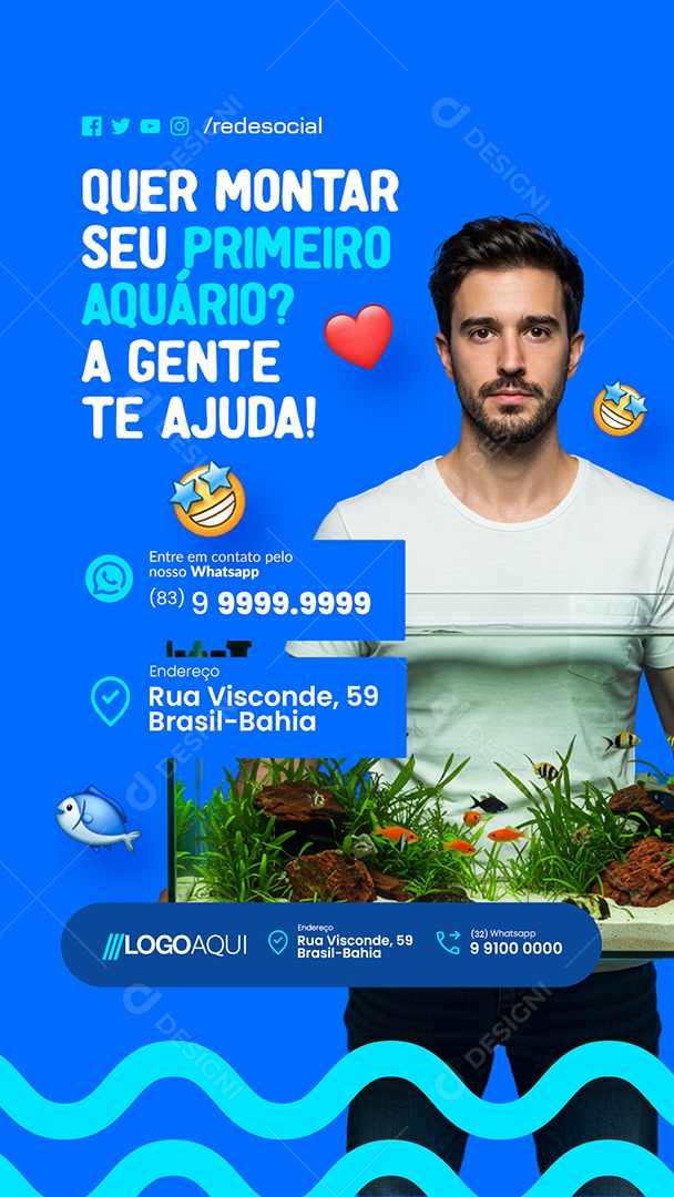 Story Aquários Quer Montar seu Primeiro Aquário Social Media PSD Editável
