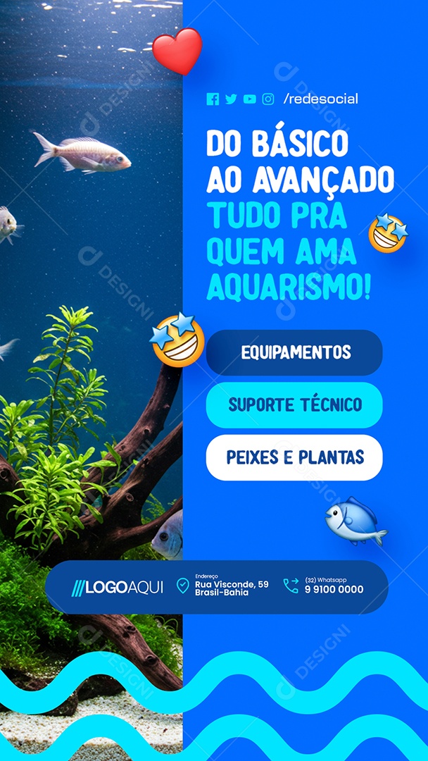 Story Aquários do Básico ao Avançado  Tudo pra Quem Ama Aquarismo Social Media PSD Editável