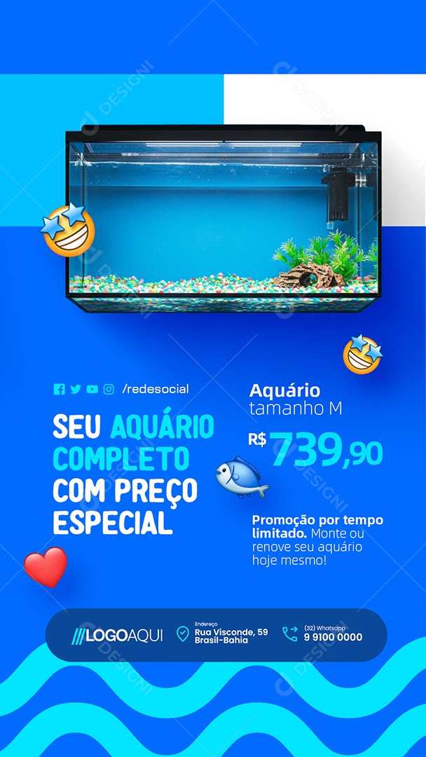 Story Seu Aquário Completo com Preço Especial Social Media PSD Editável
