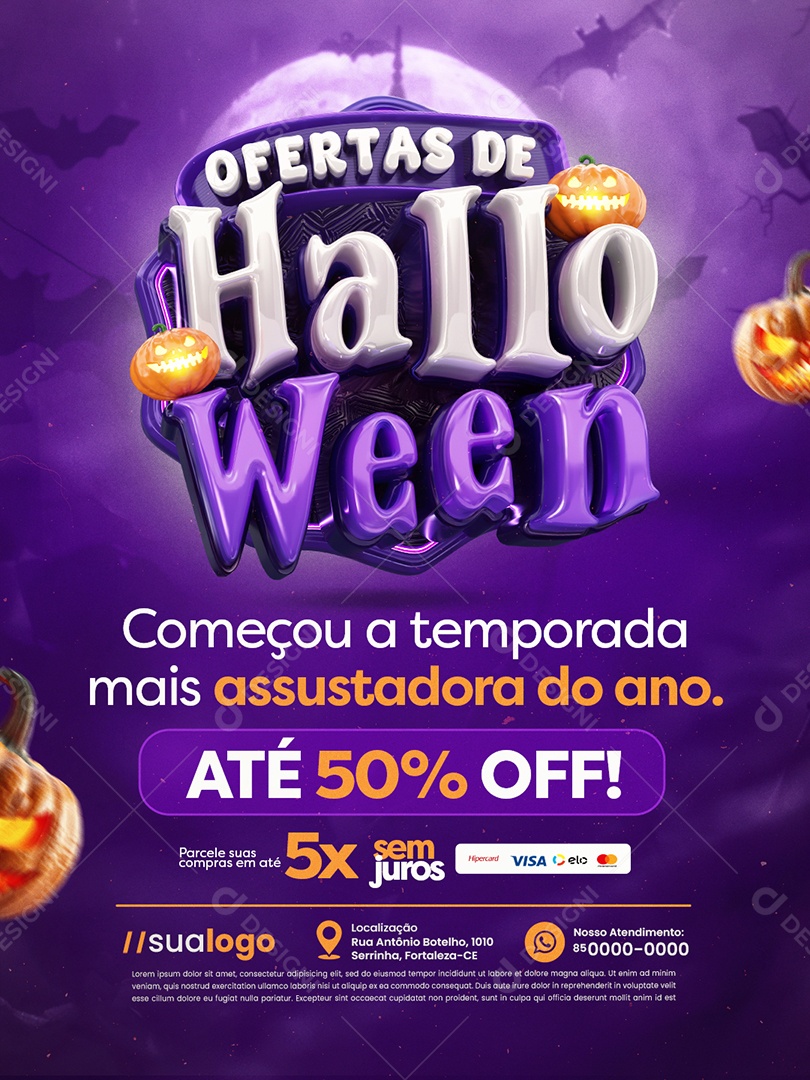 Ofertas de Halloween Supermercado Até 50% Off Social Media PSD Editável
