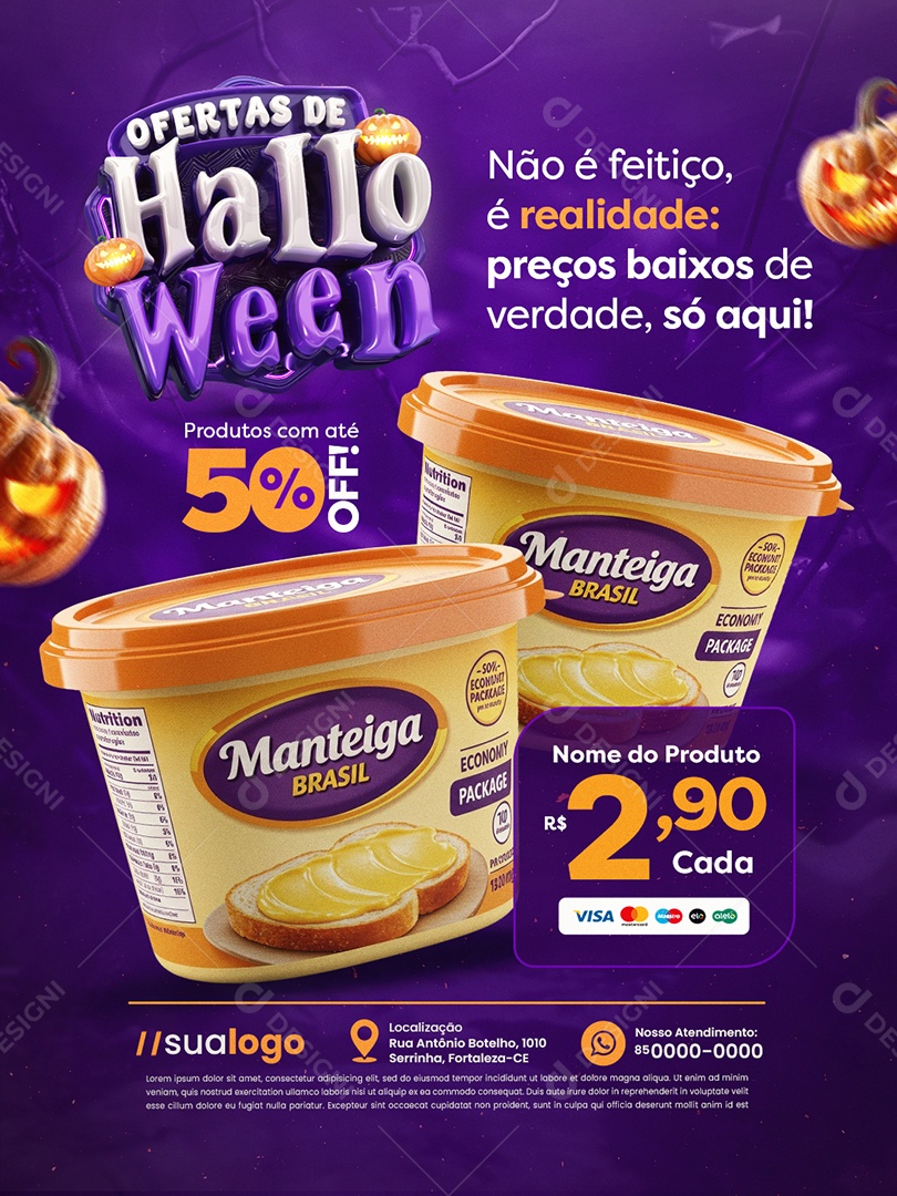 Ofertas de Halloween Supermercado Manteiga Preços Baixos Social Media PSD Editável