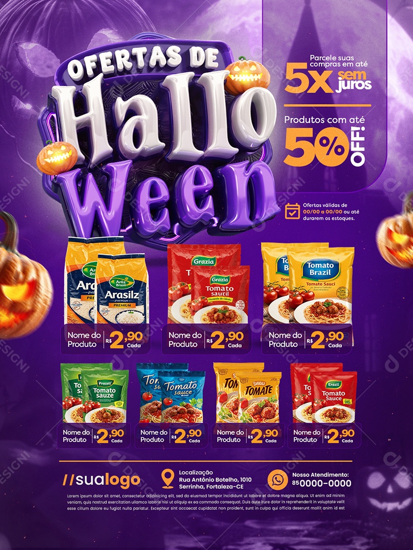 Ofertas de Halloween Supermercado Parcele suas Compras Social Media PSD Editável