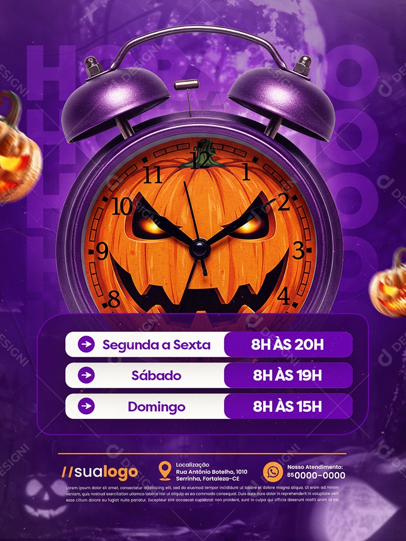 Ofertas de Halloween Supermercado Horário de Atendimento Social Media PSD Editável