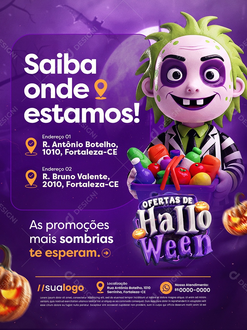 Ofertas de Halloween Supermercado Saiba Onde Estamos Social Media PSD Editável