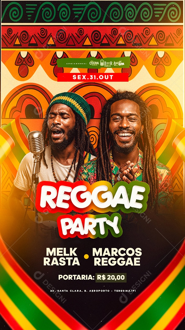 Story Flyer Reggae Party Social Media PSD Editável