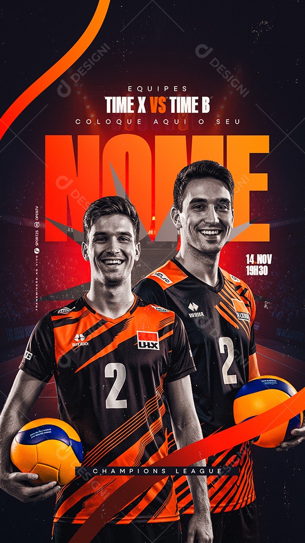 Story Campeonato De Volleyball Masculino Champios League Social Media PSD Editável