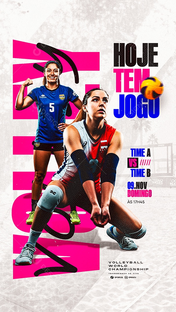 Story Campeonato De Volleyball Feminino Hoje Tem Jogo Social Media PSD Editável