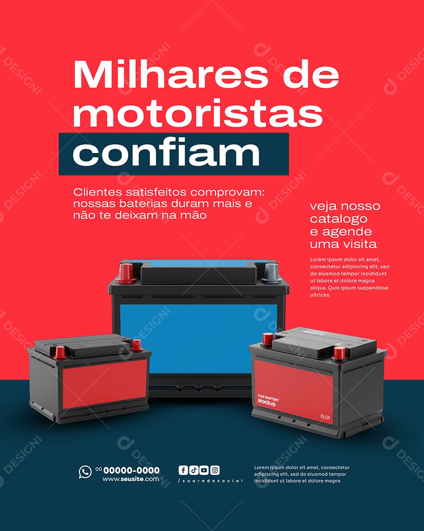 Loja de Baterias Milhares de Motoristas Confiam Social Media PSD Editável