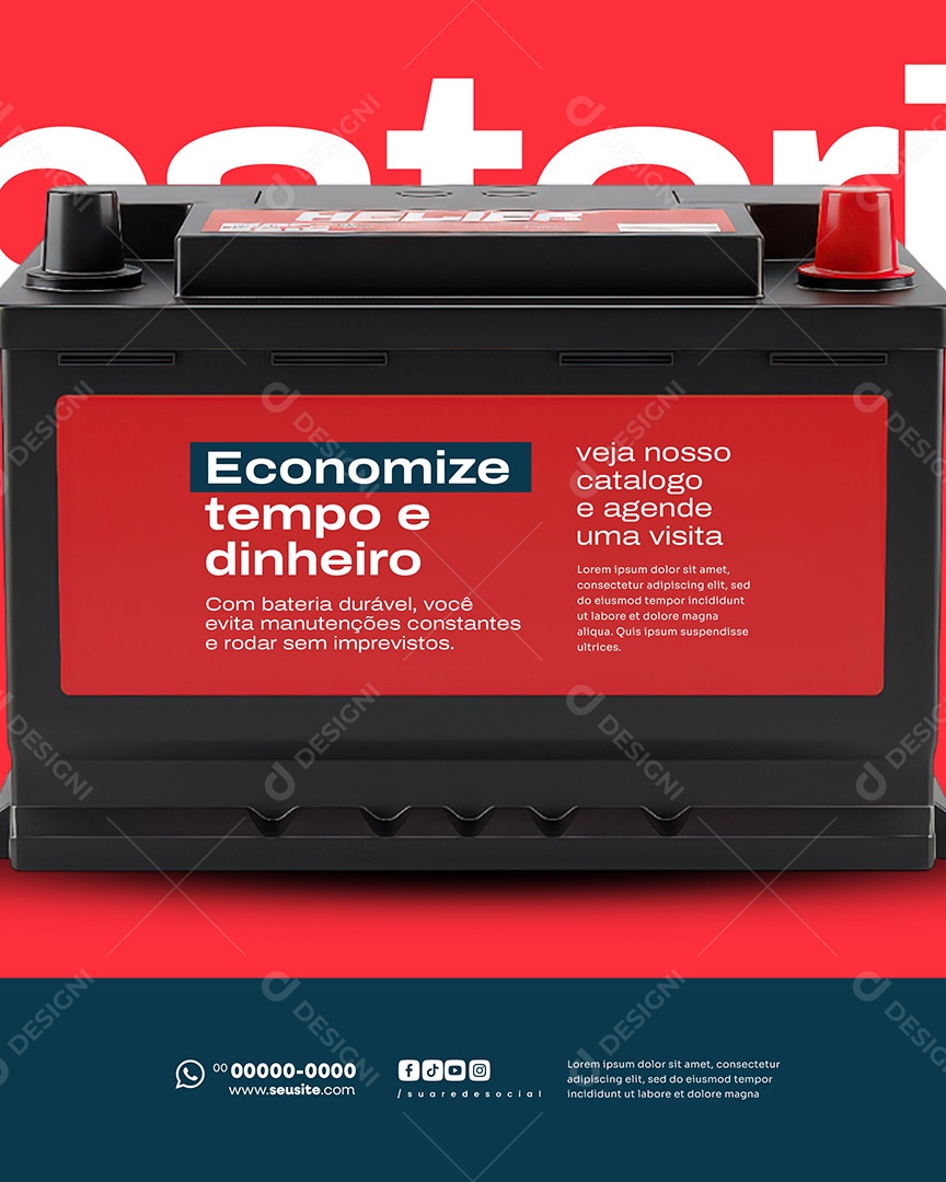 Loja de Baterias Economize Tempo e Dinheiro Social Media PSD Editável