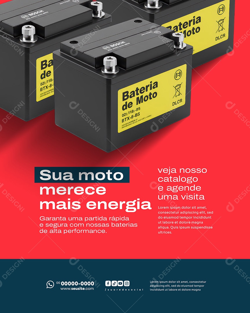 Loja de Baterias Sua Moto Merece Mais Energia Social Media PSD Editável