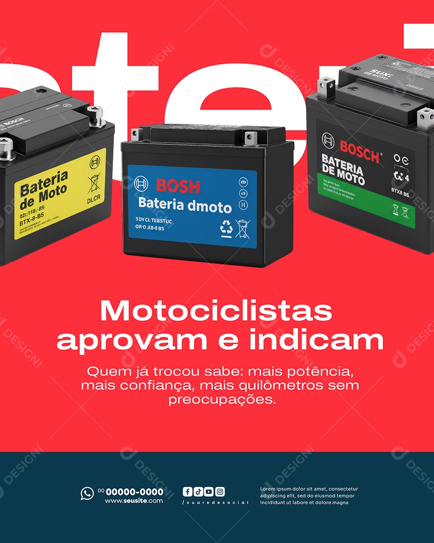 Loja de Baterias Motociclistas Aprovam e Indicam Social Media PSD Editável