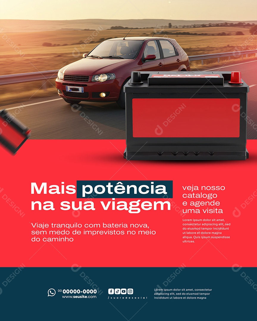 Loja de Baterias Mais Potência Na Sua Viagem Social Media PSD Editável