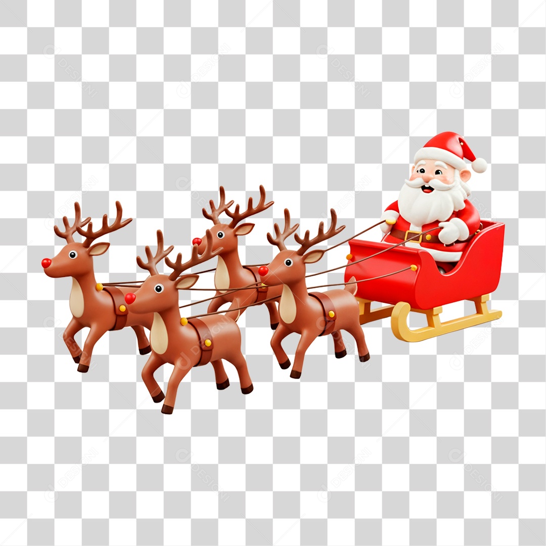 Personagem 3D Papai Noel em Treno PNG Transparente